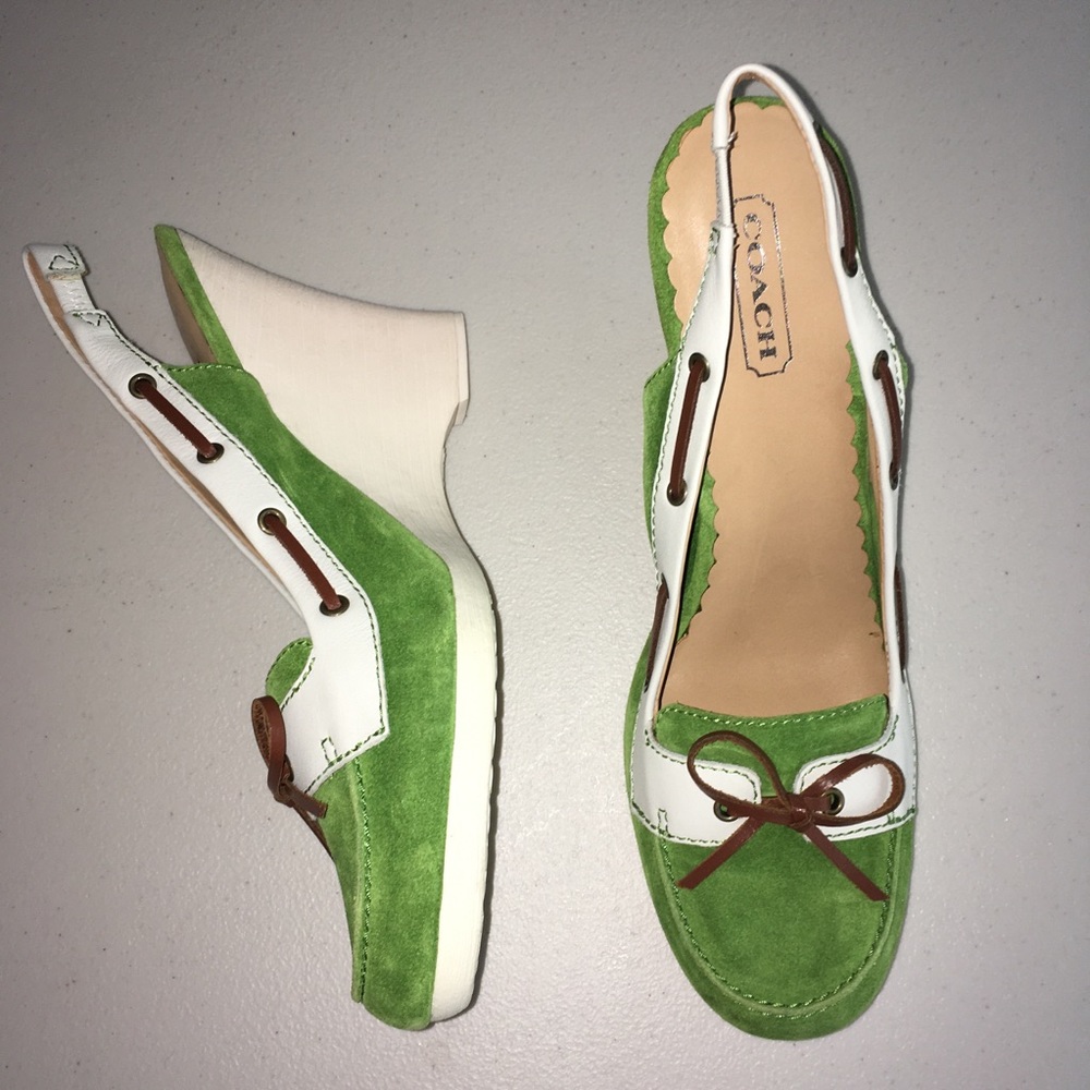 🍏 Apple Green Coach “Athena” Boat Shoe Wedge